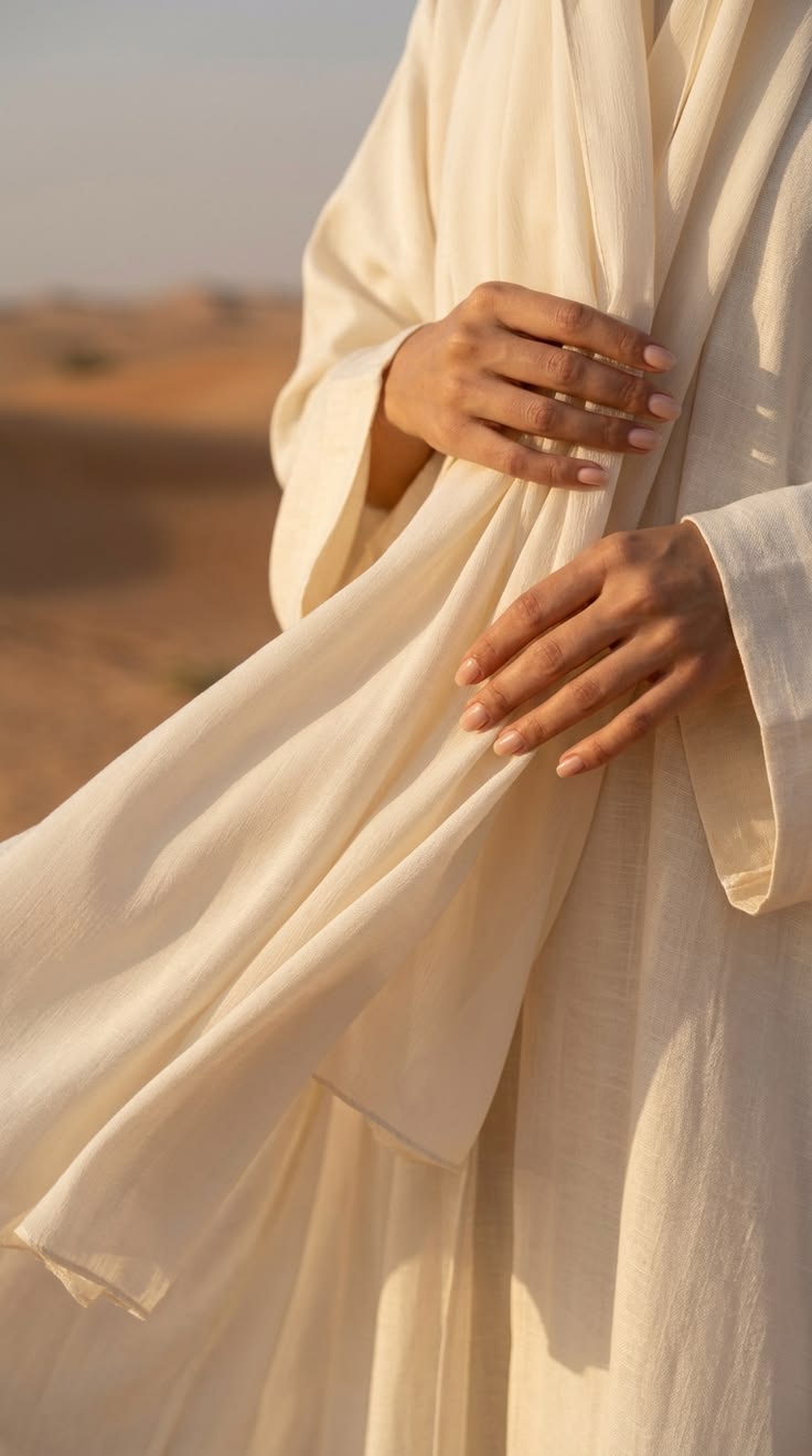 تفاصيل كمّ عباية سحر كتان وأسورته المطاطية
