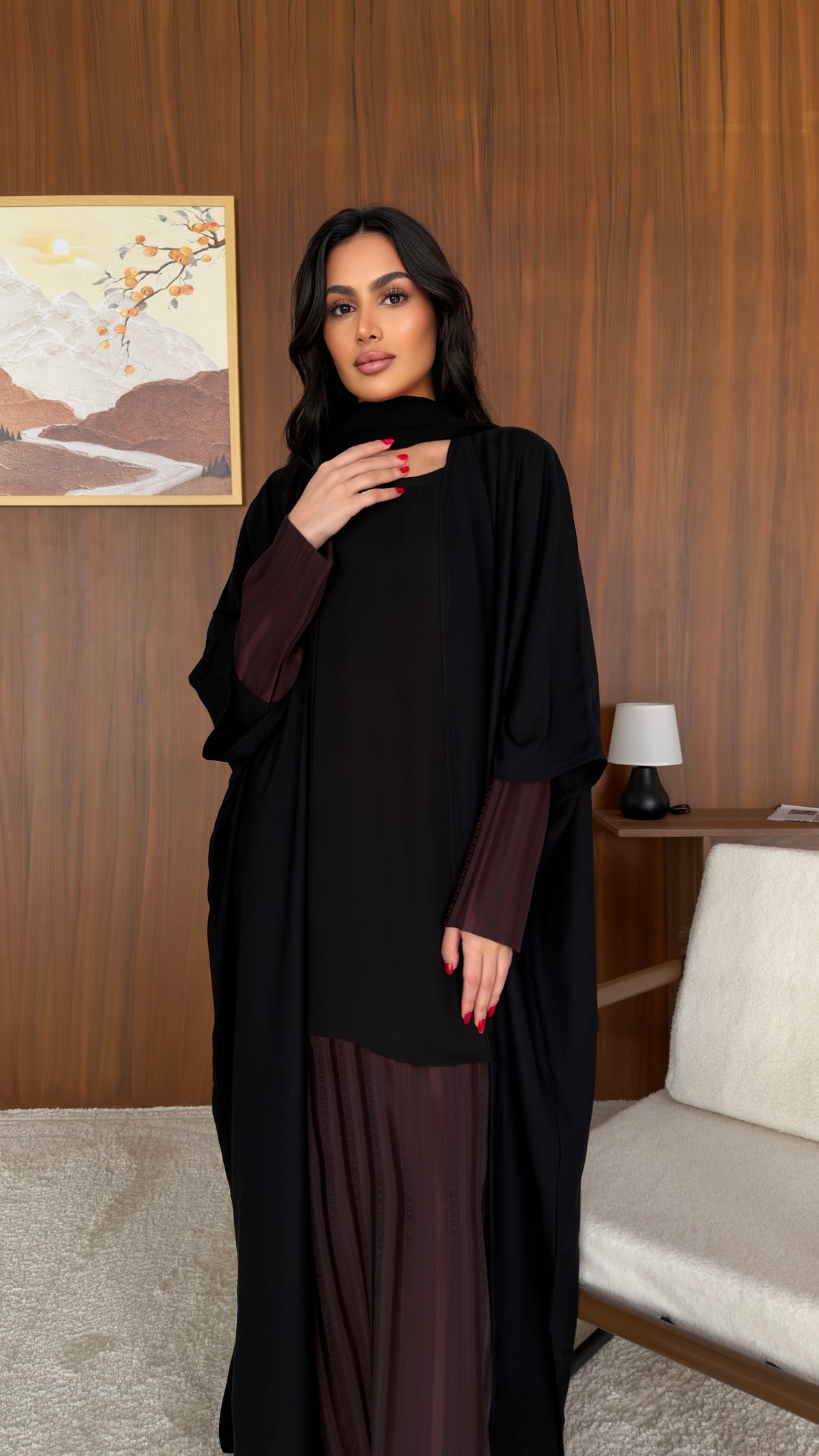 طقم عباية نص بشت بنص كم وفستان بأكمام طويلة من الانترنت الكوري – موديل SH28 – صورة 5