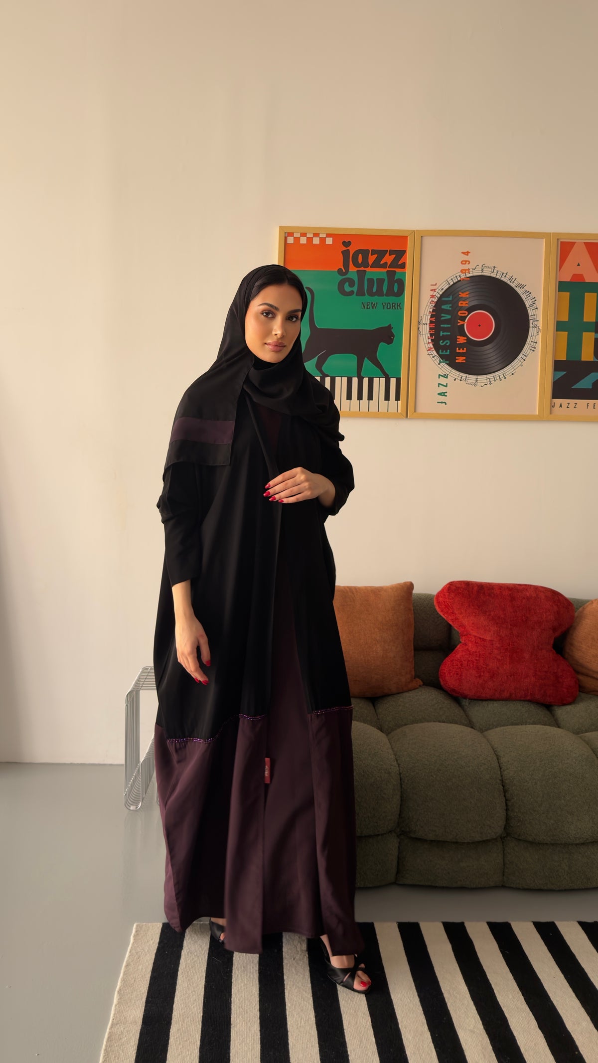 عباية نص بشت كريب كوري بشك يدوي موف مع فستان داخلي – موديل SH29 – صورة 9