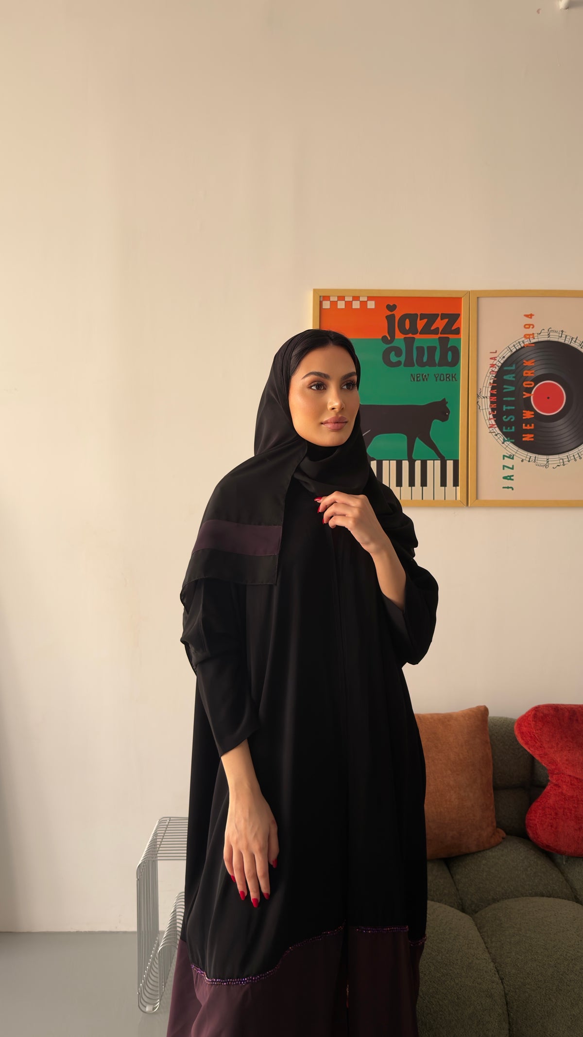 عباية نص بشت كريب كوري بشك يدوي موف مع فستان داخلي – موديل SH29 – صورة 11