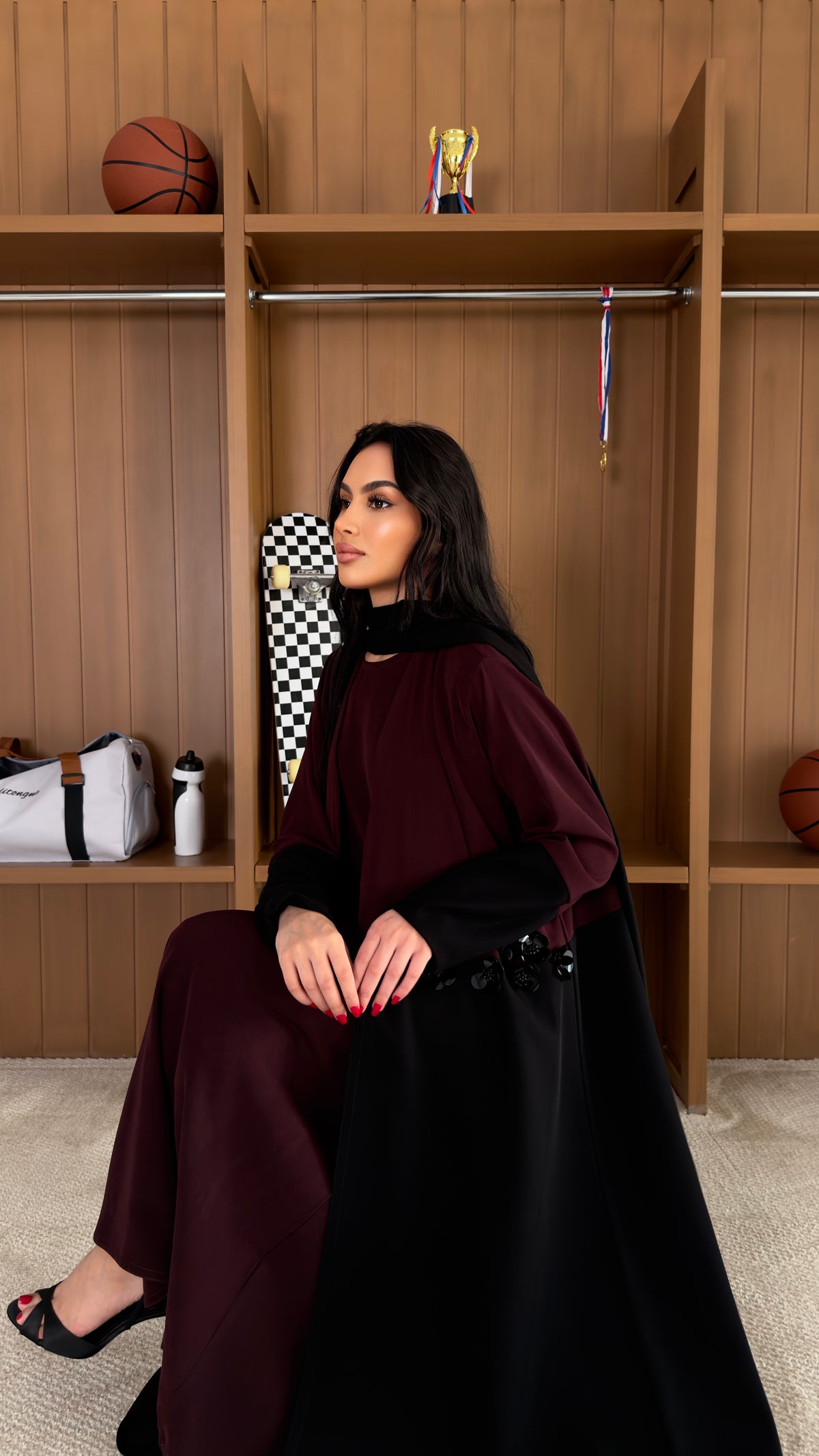 طقم عباية بقصة بليزر مع فستان من السيراميك الكوري – موديل SH30 – صورة 9